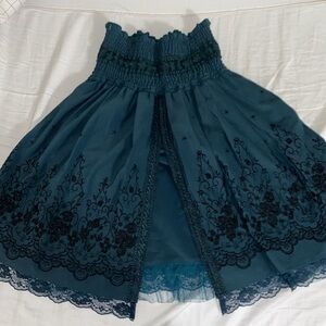 Smocked High-Waist Teal Lace Skirt
